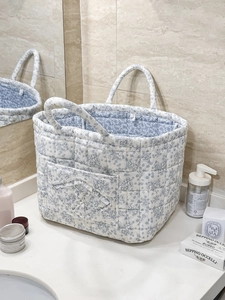 French country style quilted corduroy peony storage basket with vintage floral pattern
