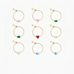 Minimalist Adjustable Chain Ring 925 Sterling Silver With Cubic Zirconia Opal Turquoise Elegant Jewelry For Women