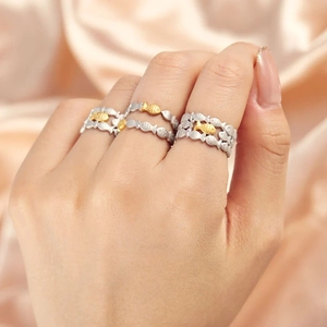 Minimalist S925 sterling silver open fish ring set in gold and silver finishes