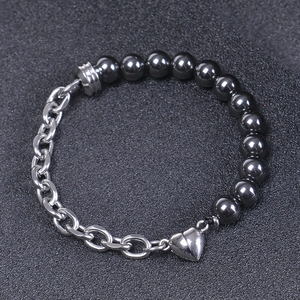 Magnetic Heart Clasp Bracelet Stainless Steel Chain Natural Stone Beaded Couple Jewelry For Men Women Handmade Gift