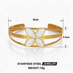 Detailed view of 18k gold plated stainless steel bracelet with dimensions and weight info