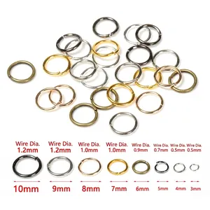 Assorted DIY jewelry jump rings in various sizes and finishes from 3mm to 10mm diameter