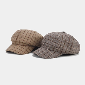 British style plaid newsboy caps for men and women in vintage wool blend fabric