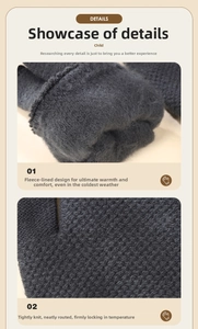 Close-up of the thick thermal fleece lining and knit texture of touchscreen gloves