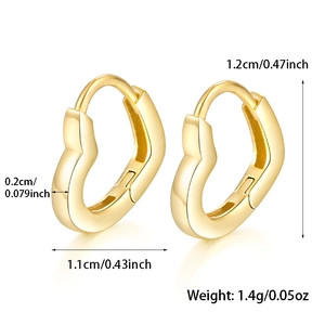 Detailed dimensions of gold heart stud earrings showing height width and weight parameters