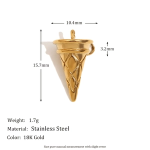 Ice cream cone pendant in 18K gold-plated stainless steel for jewelry making