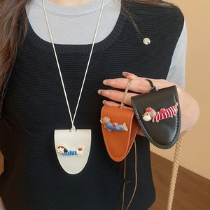 Litchi pattern PU leather dachshund neck pouch for keys and access cards in three colors