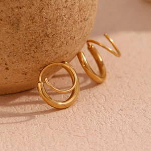 Boucles d'oreilles créoles à double spirale en acier inoxydable plaqué or 18 carats