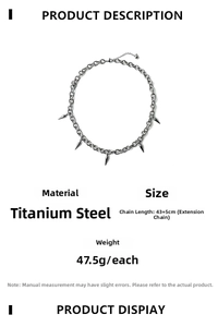 Titanium steel punk necklace detailing heavy chain links and 43cm length parameters