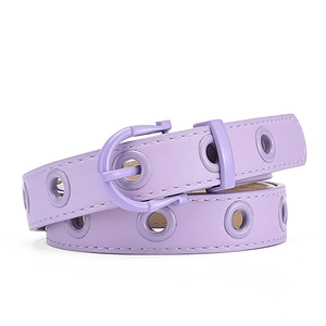 Chic purple faux leather belt with hollow metal eyelets and a matching square buckle
