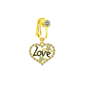 Detail of gold heart pendant with Love lettering and floral stone embellishments