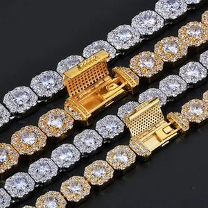 Iced out square link Cuban chain necklace in gold and silver finish with crystal box clasp