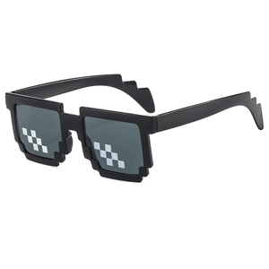 Retro 8-bit pixelated Thug Life sunglasses in black with iconic white mosaic blocks