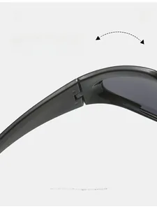 Detailed close-up showing the durable hinge structure of black Y2K cat eye cycling sunglasses