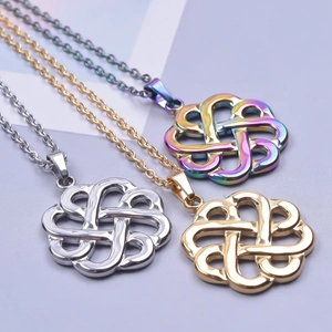 Polished stainless steel witch knot necklaces in silver gold and rainbow plating