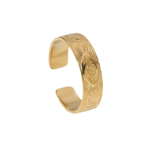 Retro 18K gold plated stainless steel open ring with Eye of Horus relief design