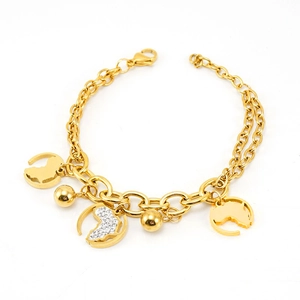 Detail of 18k gold plated double chain bracelet with Africa map charms and zircons