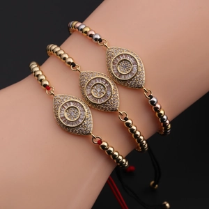 Evil Eye Bracelet Copper Zircon Adjustable Braided Rope Jewelry Handmade Boho Charm Women