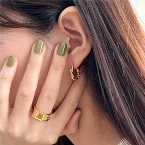 925 silver gold-plated twisted rope hoop earrings and wide smooth band ring set