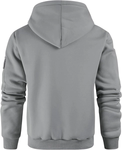 Vista trasera de una sudadera con capucha gris de manga larga con forro polar hombre