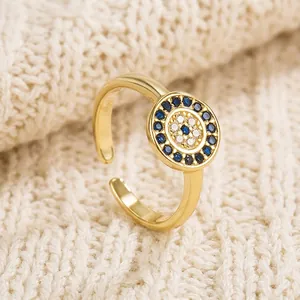925 Sterling Silver Evil Eye Adjustable Open Ring For Women Rhinestone Inlaid Gold White Rose Gold Plated Finger Jewelry