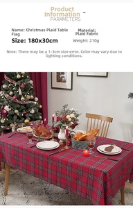 Detailed view of red and green plaid Christmas table runner sized 180x30cm for dining decor