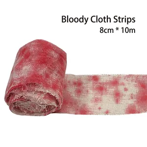 Halloween bloody gauze bandage prop, 8cm x 10m stained fabric for haunted house decor