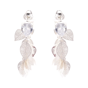 Boucles d'oreilles argentées feuilles évidées et pampilles de zircone