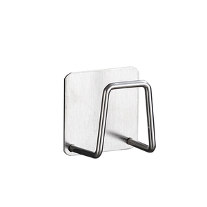 Self-adhesive 304 stainless steel kitchen sponge holder in brushed silver finish