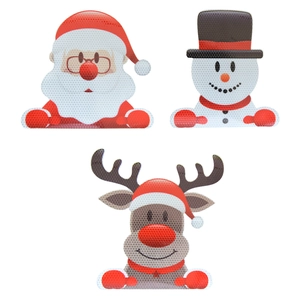 Detail of magnetic Christmas reflective stickers with Santa, Snowman and Reindeer motifs