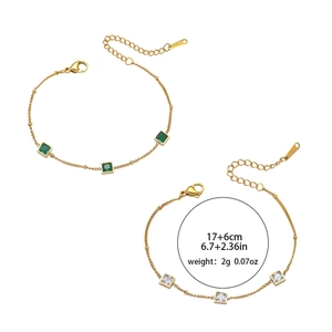 Bracelet chaîne en acier doré avec zircons carrés et infos de taille 17+6cm inclus