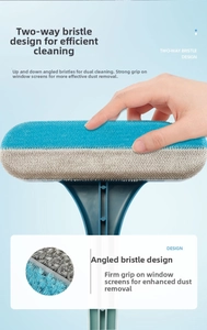 Two-way window screen cleaning brush with dense bristles, easy dust removal tool for home use.