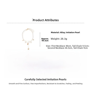 Detailed size chart for the three-layer starfish and shell pearl necklace set