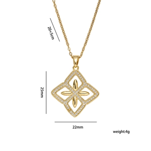 18K gold plated rhombus flower pendant necklace with cubic zirconia and dimension labels
