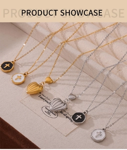 Detail of cross and heart pendants on gold and silver chains for jewelry showcasing