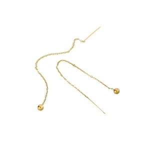 Minimalist gold stainless steel threader earrings with a polished spherical bead charm