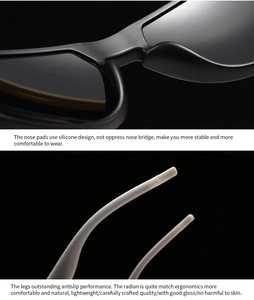 Detalle macro de las plaquetas de silicona y puntas de patillas de las gafas de sol