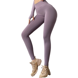 Pantalon de yoga sans couture taille haute violet lavande avec contrôle du ventre et gainant