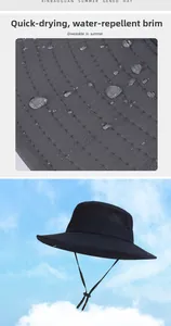 Detail of waterproof fast-dry fabric with water droplets on wide brim outdoor sun hat
