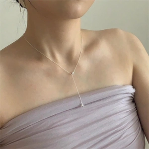 Elegant 925 sterling silver Y-shaped necklace with minimalist round bead pendant for women