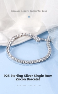 Detailed view of 925 sterling silver tennis bracelet with single row round cut zircons
