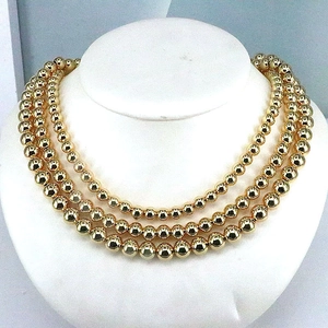 Three-layer gold beaded choker necklace with polished geometric beads for women