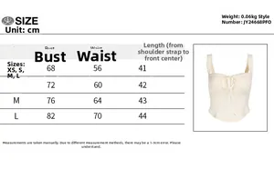 Tabella taglie per canotta in pizzo con misure da XS a L espresse in centimetri