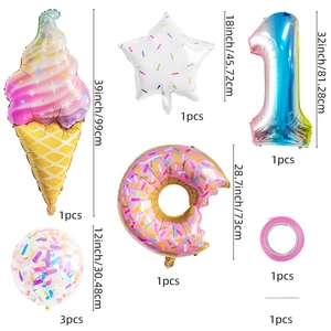 Ice cream and donut balloon kit with size measurements for birthday party decorations