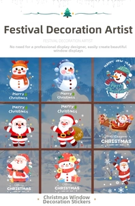 Detail set of nine Christmas static window decals featuring Santa Claus and snowmen