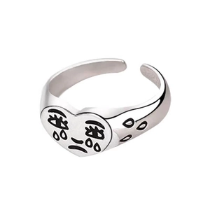 Heart Ring Crying Face Sad Expression Enamel Adjustable Open Ring For Women Men Retro Hip Hop