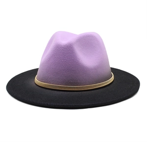 Stylish purple and black gradient fedora hat with gold metal band on white background