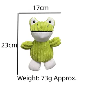 Juguete de peluche rana verde para perro con textura de pana y medidas incluidas