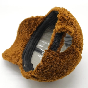 Brown fuzzy lamb wool baseball cap with warm teddy fleece texture and adjustable strap