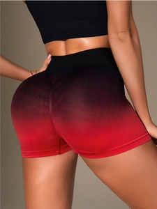 Detail of high waisted gradient fitness shorts with scrunch butt lift and seam texture
